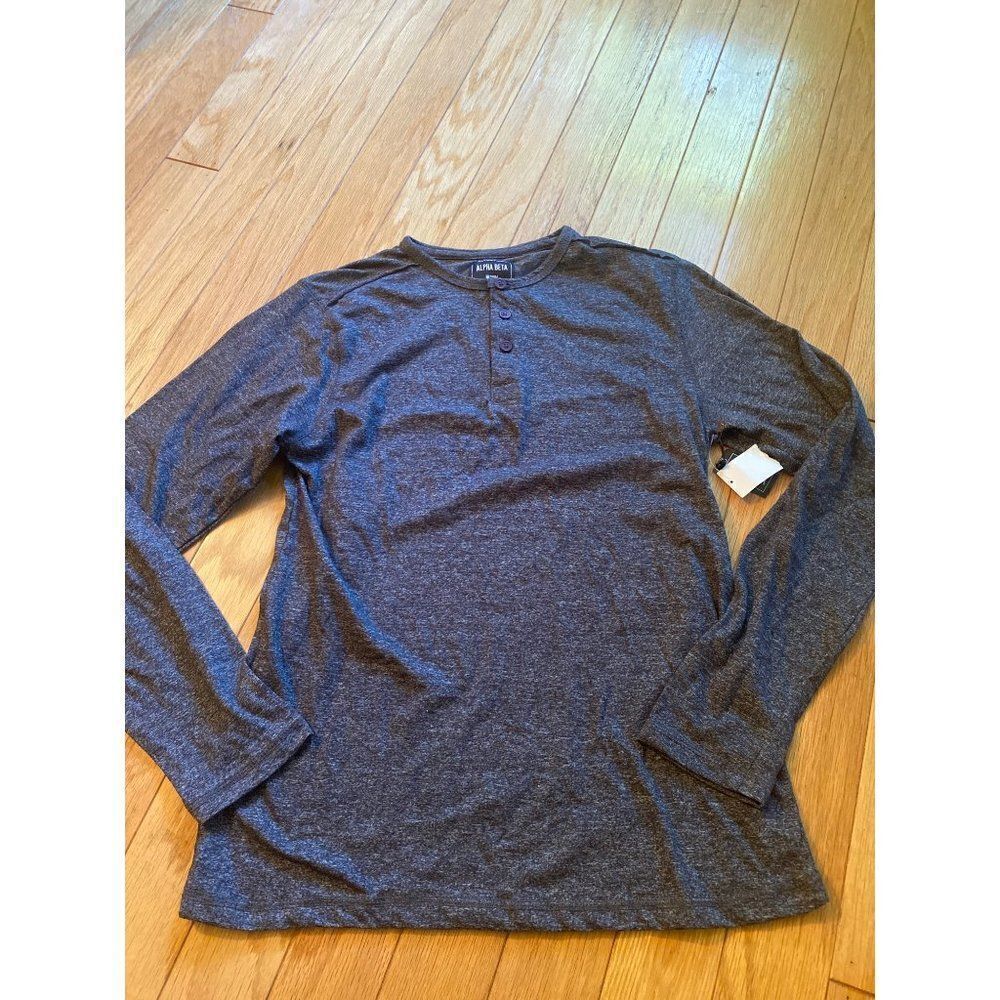NWT Alpha Beta men's grey long sleeve casual/comfort grey cotton t-shirt sz med
